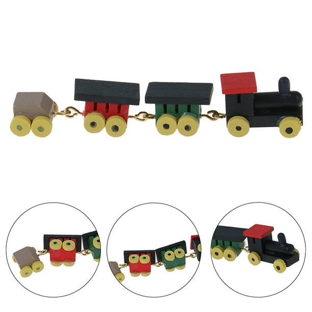 Cute 1/12 Dollhouse Miniature Painted Wooden Toy Train Set And Carriages Gift Cute 1/12 Dollhouse Miniature Painted Wooden Toy Train Set And Carriages Gift